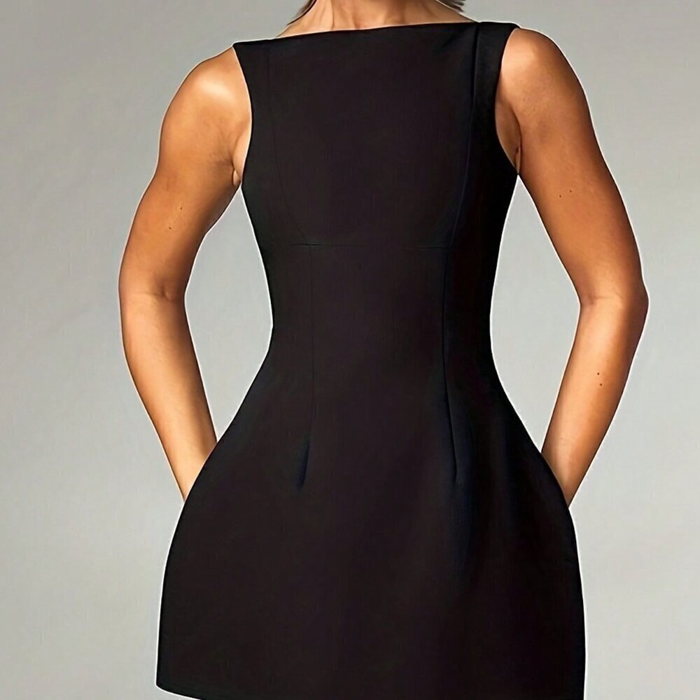 Black Casual Women's Bodycon Sleeveless Dress With Waist Belt